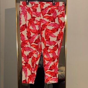 Vibrant Red and Pink Leaf Print Pants